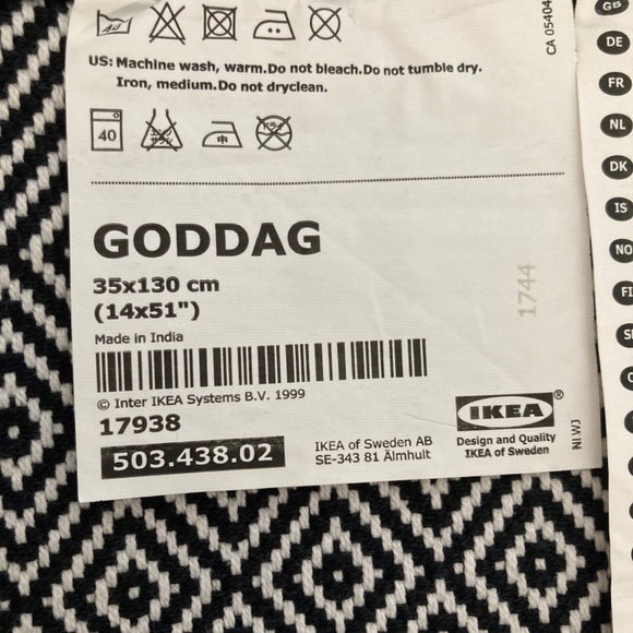 IKEA Goddag Table Runner 100% Cotton Black White Geometric 14x51 MCM Style - Picture 3 of 11